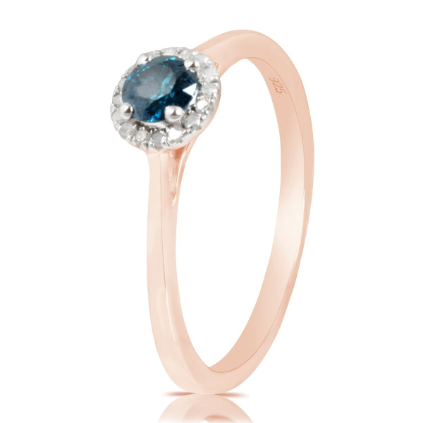Classic Round Diamond Engagement Ring with 0.30 Carat Blue Diamond by Yaffie - 0.37 Carat Total Weight