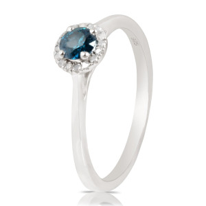 Classic Round Diamond Engagement Ring with 0.30 Carat Blue Diamond by Yaffie - 0.37 Carat Total Weight