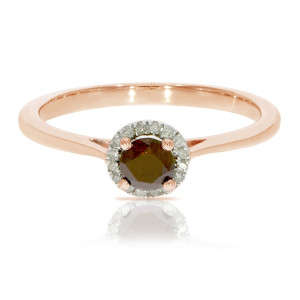 Elegantly designed Yaffie Diamond Engagement Ring with a 0.37 Carat Round Diamond and a stunning 0.30 Carat Cognac Diamond Halo Ring.