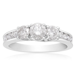 Sparkling Yaffie Trilogy Diamond Engagement Ring - 1 Carat TDW in White Gold