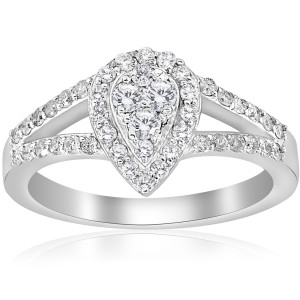 Yaffie 0.5 ct Pear Diamond Halo Split Shank Engagement Ring in White Gold.
