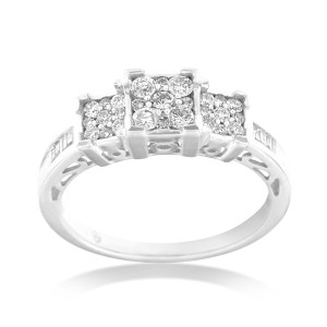 Sparkling Yaffie 14K White Gold Ring with 0.5ct Total Diamond Weight of Round and Rectangular Cut Stones