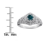 Vintage Filigree Halo Ring with Blue & White Diamonds - 0.75 ct TDW in White Gold by Yaffie.