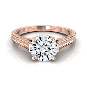 Sparkling Yaffie Rose Gold Engagement Ring with Half Carat TDW White Diamonds and Elegant Millgrain Finish