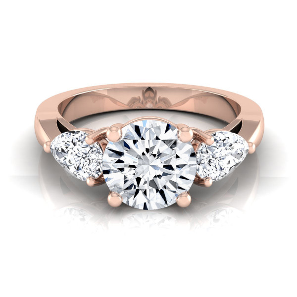 Rose Gold Yaffie Engagement Ring with 2ct TDW Center and Pear Shaped Side Stones