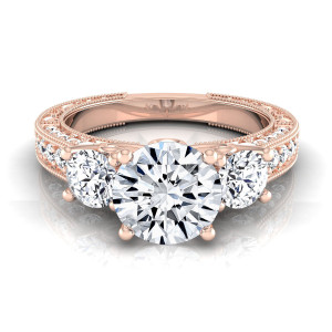 Rose Gold Yaffie Engagement Ring with IGI-Certified 1 7/8ct TDW Round 3-Stones