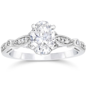 Vintage Oval Diamond Engagement Ring with 1 1/10ct TDW in Yaffie White Gold
