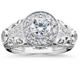 Vintage Diamond Round Engagement Wedding Ring - 1 1/2ct TDW in Yaffie White Gold