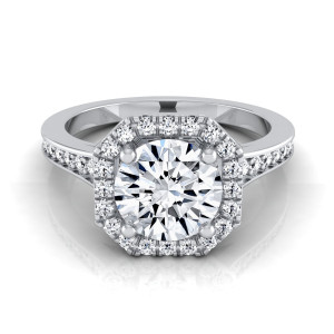 Yaffie White Gold Diamond Octagon Halo Engagement Ring - 1 1/3ct TDW