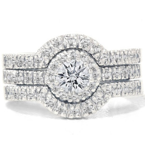 Sparkling Yaffie White Gold Bridal Ring Set with 1 1/4ct TDW Diamond Halo