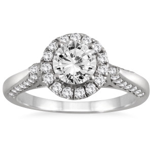 Sparkling Yaffie White Gold Engagement Ring with 1 1/4ct TDW Diamond Halo