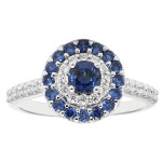 White Gold Engagement Ring with 1 1/5ct Sparkling Diamonds and Striking Sapphires by Yaffie