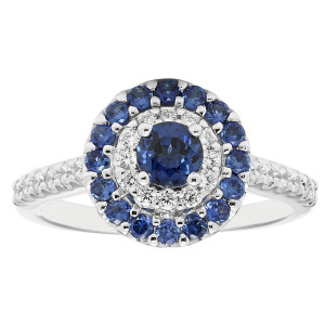 White Gold Engagement Ring with 1 1/5ct Sparkling Diamonds and Striking Sapphires by Yaffie