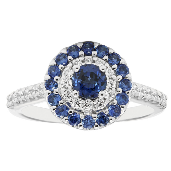 White Gold Engagement Ring with 1 1/5ct Sparkling Diamonds and Striking Sapphires by Yaffie