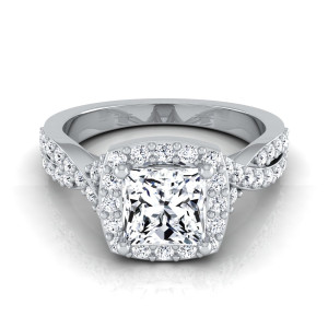 Sparkling Princess Diamond Square Halo Engagement Ring in Yaffie White Gold with 1.375ct TDW