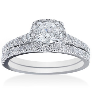 White Gold Diamond Bridal Ring Set with 1 ct TDW by Yaffie