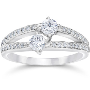 White Gold Forever Us Diamond Engagement Ring with 2 Sparkling Stones by Yaffie, 1/2ct TDW