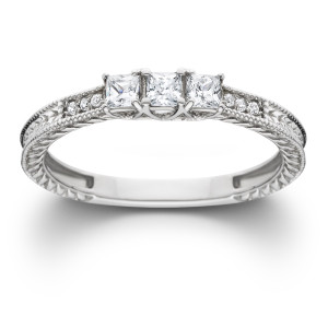 Vintage Three Stone Promise Ring with Yaffie White Gold and 1/3ct TDW Diamonds.