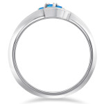 Blue and White Diamond 3-Stone Anniversary Ring by Yaffie, with 1/6 ct TDW in White Gold