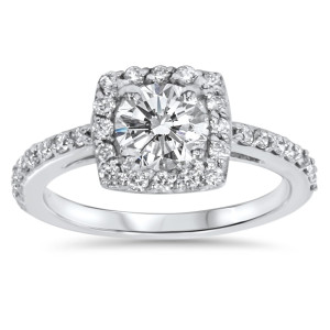 Sparkling Yaffie White Gold Halo Diamond Engagement Ring with 1ct Total Diamond Weight