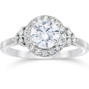 Vintage Halo Diamond Engagement Ring with 1ct TDW in White Gold by Yaffie