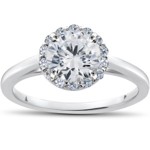 Vintage Madelyn Halo Engagement Ring with 1ct TDW Lab Grown White Gold Diamond by Yaffie