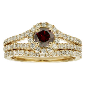 Ravishing Yaffie White Gold Bridal Set with 1ct TDW Red Diamonds.