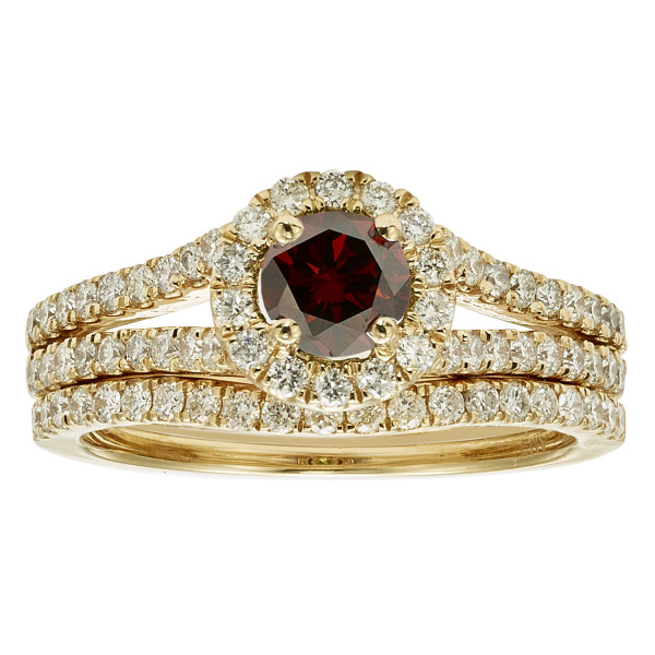 Ravishing Yaffie White Gold Bridal Set with 1ct TDW Red Diamonds.