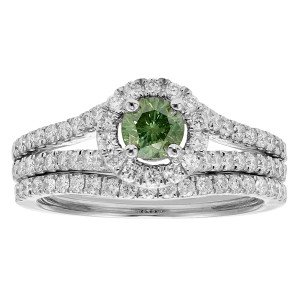 White Gold Bridal Ring Set with 1ct TDW Red or Green Diamonds by Yaffie