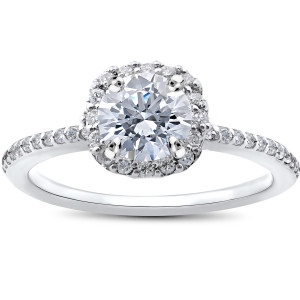 The Yaffie Cushion Halo Engagement Ring with White Gold and 1 Carat Round Diamond