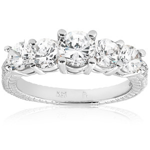 Vintage Five Stone Engagement Ring with 2 1/2 ct TDW Diamond and Clarity Enhancement by Yaffie in White Gold