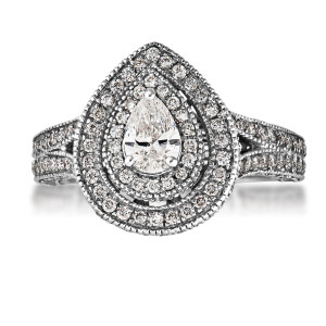 White Gold Diamond Double Halo Engagement Ring with 2 1/2ct TDW - Yaffie