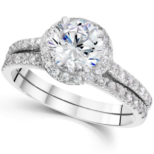 Sparkling Yaffie White Gold Engagement Ring with Halo of 2 4/5ct TDW Clarity Enhanced Diamonds - Perfect for Your Wedding Day