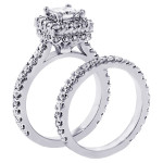 Yaffie Princess-cut Diamond Square Halo Bridal Ring Set in White Gold with 2.8ct Total Diamond Weight