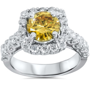 Yellow and White Diamond Ring with 2 5/8ct TDW by Yaffie White Gold