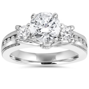 Elegant 3-Stone Clarity Enhanced White Gold Engagement Ring with 2 ct TDW Diamonds by Yaffie