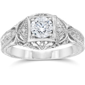 Vintage Antique Engagement Ring with 5/8ct TDW Diamonds in Yaffie White Gold