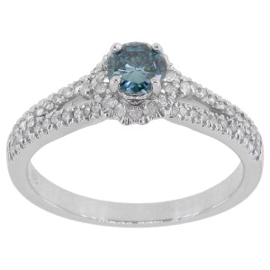 Blue and White Diamond Engagement Ring with 5/8ct TDW in Yaffie White Gold
