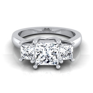 IGI-certified Princess-cut 3-stone Engagement Ring with Yaffie White Gold Shank and 1 1/2ct TDW