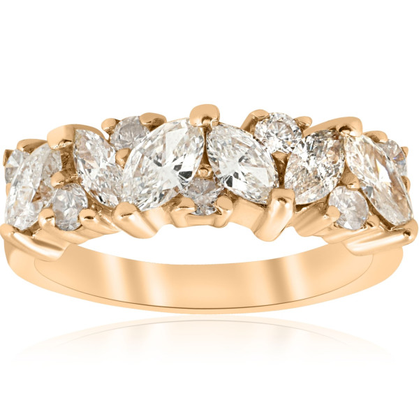 Yaffie Gold Marquise Diamond Anniversary Ring - 1.5 ct TDW