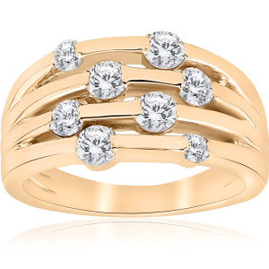 Fashionable Yaffie Gold Ring with Multilayer Rows of Dazzling 1 ct TDW Diamonds for the Right Hand