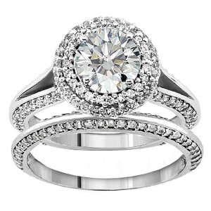 Sparkling Yaffie Halo Engagement Ring with 2.2ct TDW Diamonds in White Gold