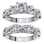 Braided 3-Stone Princess Cut Diamond Ring Set by Yaffie - 14k Gold, 2ct TDW for Your Special Day