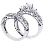 Braided 3-Stone Princess Cut Diamond Ring Set by Yaffie - 14k Gold, 2ct TDW for Your Special Day