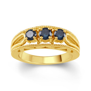 Blue Diamond 3-Stone Engagement Ring - Yaffie Gold & Silver blend, 1/2ct TDW