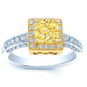 Fancy Yellow Radiant Diamond Engagement Ring - Yaffie Gold 1 1/3ct TDW Certified
