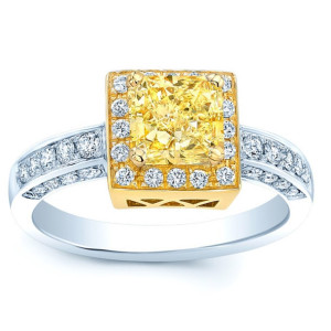 Certified Fancy Yellow Radiant Diamond Engagement Ring in Two-Tone Gold by Yaffie (1 1/3ct TDW)