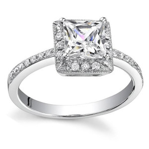 Princess Diamond Halo Engagement Ring with 3/4ct TDW in Yaffie White Gold