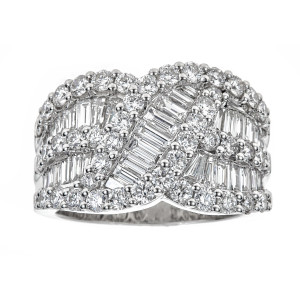 Sparkling Yaffie White Gold Ring with 3ct TDW Diamond Baguette and Round Gems