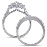 Double Teardrop Halo Bridal Set with Yaffie 1ct Marquise-Cut Diamond on White Gold from The Signature Collection